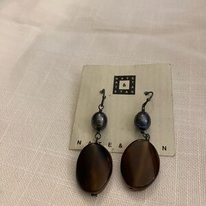 Brown and Grey Dangle Genuine Stones Earrings